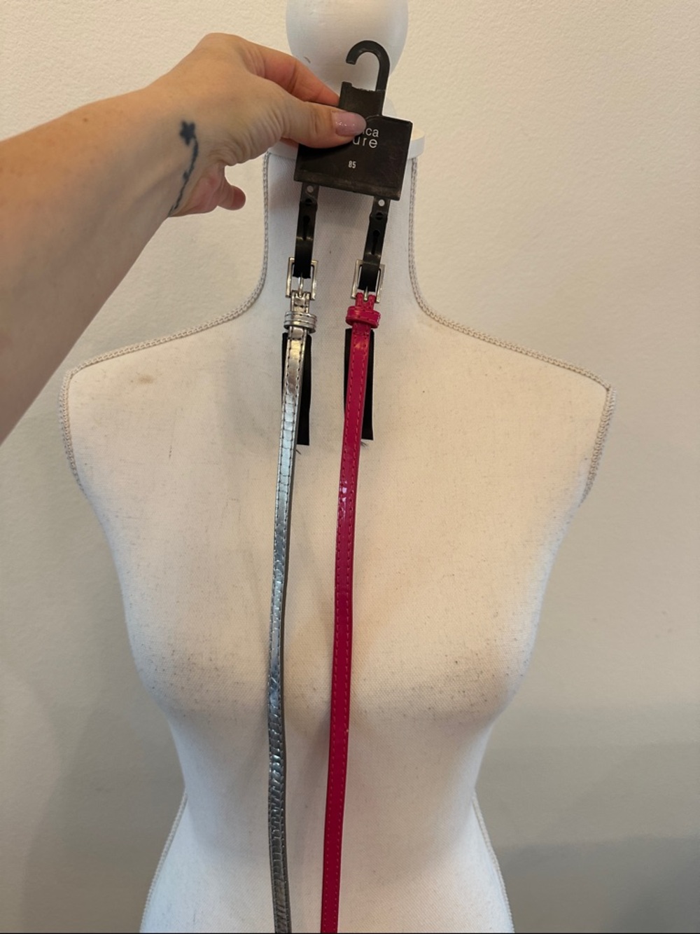 NWT Yessica Pure Women's Skinny Belts in Silver and Fuchsia 85